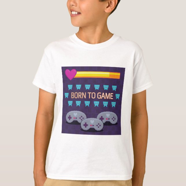 Born to Game - Retro 8-Bit Pixel Art T-Shirt (Vorderseite)