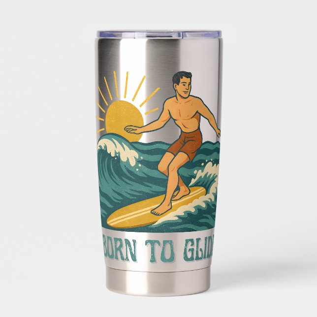 Born To Glide Cali Surfer -Retro Surf Art- Surfing Thermobecher (Vorderseite)