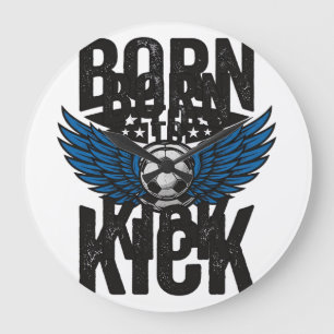 Born To Kick Vintage Fußball Flügel Shirt Design_1 Große Wanduhr