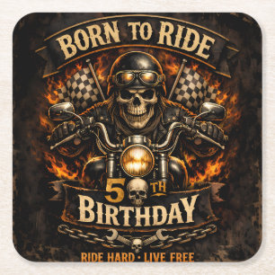 Born to Ride 50. Geburtstag Biker-Totenkopf-Karte Rechteckiger Pappuntersetzer