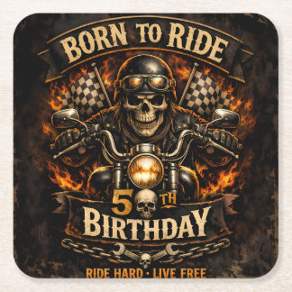 Born to Ride 50. Geburtstag Biker-Totenkopf-Karte Rechteckiger Pappuntersetzer