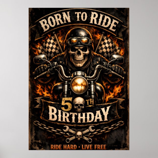 Born to Ride 50. Geburtstag Biker-Totenkopfplakat Poster (Vorne)