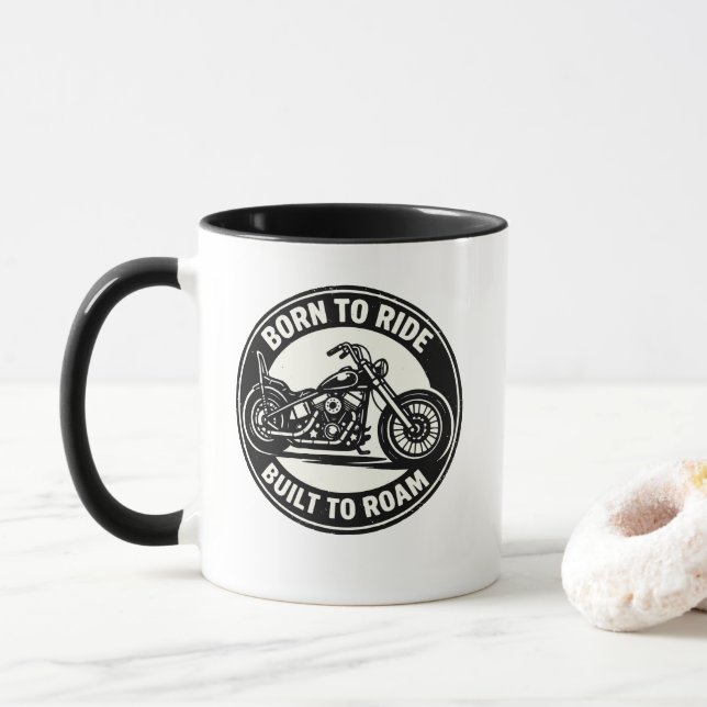 Born to Ride Built to Roam Chopper Mug Tasse (Mit Donut)