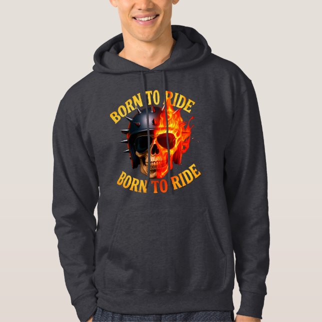 Born to Ride Flaming Skull Helmet Hoodie (Vorderseite)