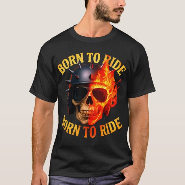 Born to Ride Flaming Skull Helmet T-Shirt (Vorderseite)