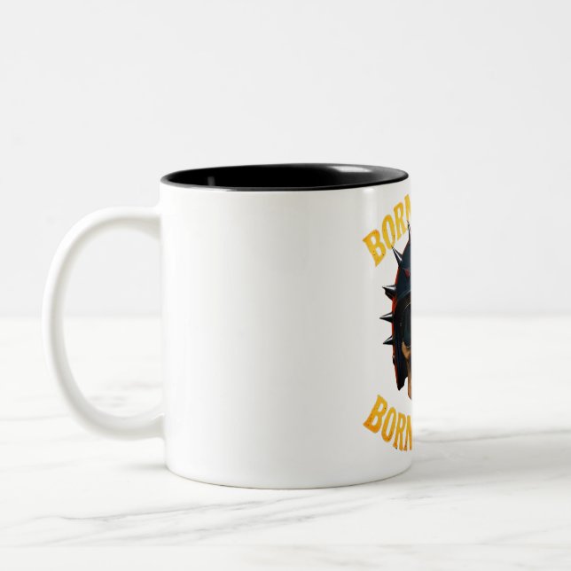 Born to Ride Flaming Skull Helmet Zweifarbige Tasse (Links)