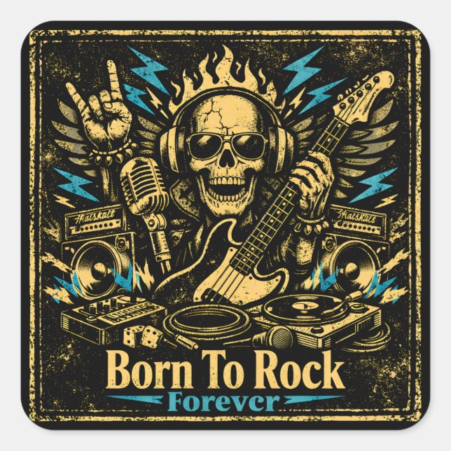 Born To Rock – Rock Music DNA Pride Quadratischer Aufkleber (Vorderseite)