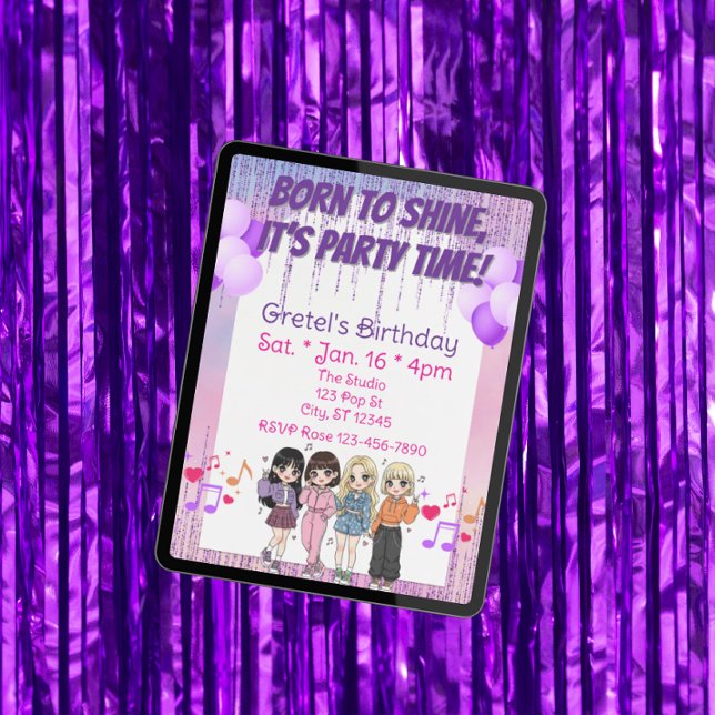 Born to Shine, Party Time, KPOP Girl Band Birthday Einladung (Von Creator hochgeladen)