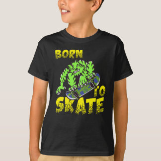 BORN TO SKATE - Tiger Cat on Skateboard T-Shirt