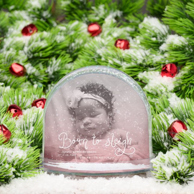 Born to Sleigh Baby Photo Birth Stats Christmas Schneekugeln (Weihnachten)