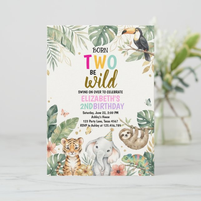 Born Two be Wild Birthday Invitation 2nd Birthday Einladung (Stehend Vorderseite)