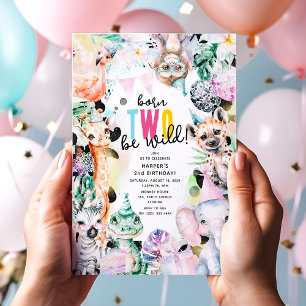 Born TWO Be Wild Pastel Safari 2. Geburtstag Einladung