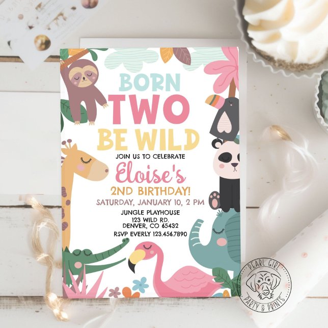 Born TWO Be Wild Pink Birthday Einladung (Von Creator hochgeladen)