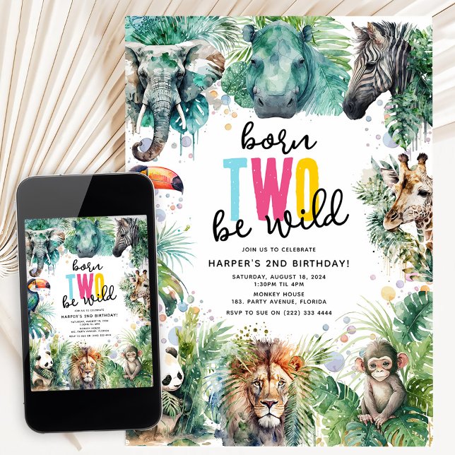 Born TWO Be Wild! Safari Animals Cool 2nd Birthday Einladung (Von Creator hochgeladen)