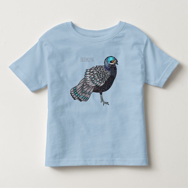 Bornean peacock-pheasant bird cartoon illustration kleinkind t-shirt (Vorderseite)