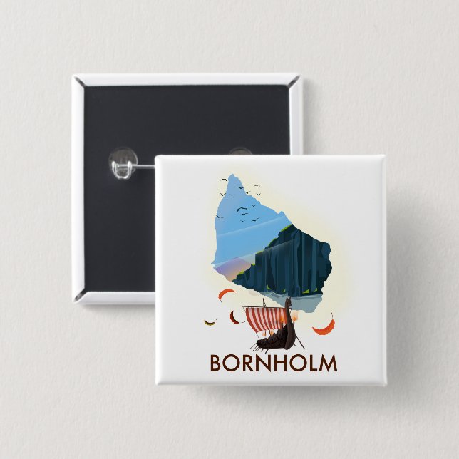 Bornholm Insel Wikinger Karte Button (Vorne & Hinten)