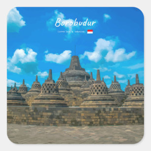 Borobudur, Indonesien - Antiker buddhistischer Tem Quadratischer Aufkleber