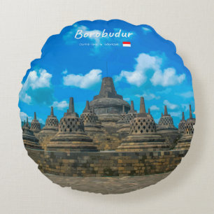 Borobudur, Indonesien - Antiker buddhistischer Tem Rundes Kissen
