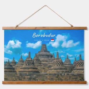 Borobudur, Indonesien - Antiker buddhistischer Tem Wandteppich Mit Holzrahmen