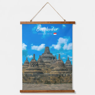 Borobudur, Indonesien - Antiker buddhistischer Tem Wandteppich Mit Holzrahmen