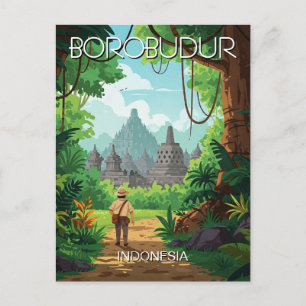 Borobudur Indonesien unesco Vintage Retro Reise Postkarte