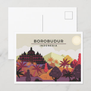 Borobudur Magelang Indonesien Reiseillustration Postkarte