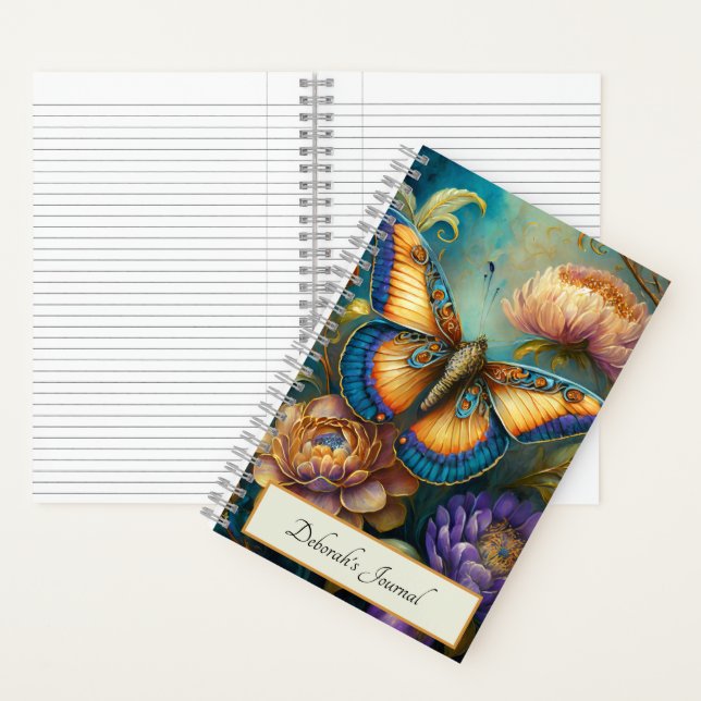 Boroke Blume und personalisierter Schmetterling Notizbuch (Innen)