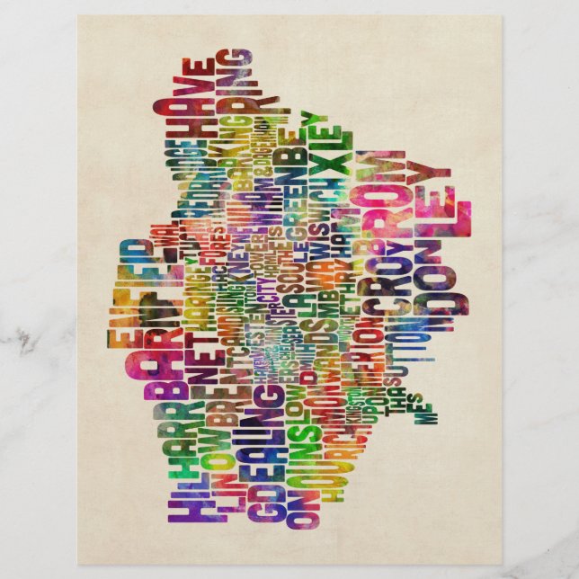 Boroughs of London Typografy Text Map Flyer (Vorne)