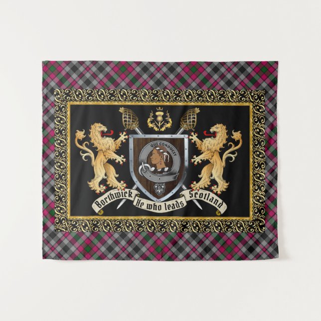 Borthwick Clan Abzeichen & Motto mit Löwen Wandteppich (Vorderseite (Horizontal))