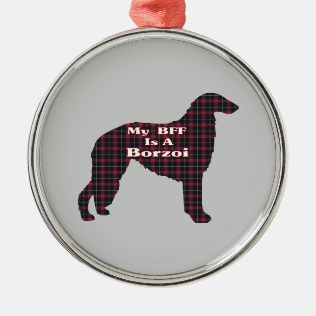 Borzoi-BESTE FREUNDIN Silbernes Ornament (Vorne)