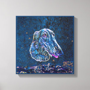 Borzoi Blue Starry Night Painting Style Leinwanddruck