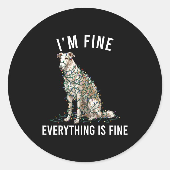 Borzoi Christmas I'm Fine Everything Is Fine  Runder Aufkleber (Vorderseite)