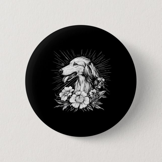 Borzoi Dog Lover Retro Style Tattoo Button (Vorderseite)