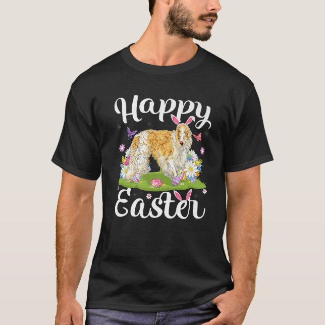 Borzoi Dog Ostereier Hunt Floral Borzoi Ostern Su T-Shirt (Vorderseite)
