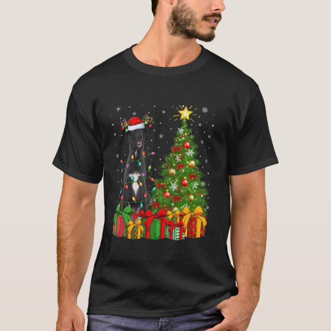 Borzoi Dog Xmas Tree Lighting Weihnachtsmannmütze  T-Shirt (Vorderseite)