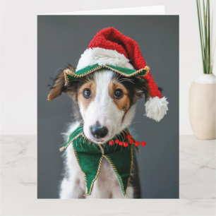Borzoi Elf Welppy Christmas Card Karte
