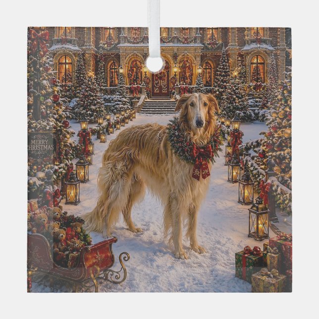 Borzoi-Feiertag  Ornament Aus Glas (Vorderseite)
