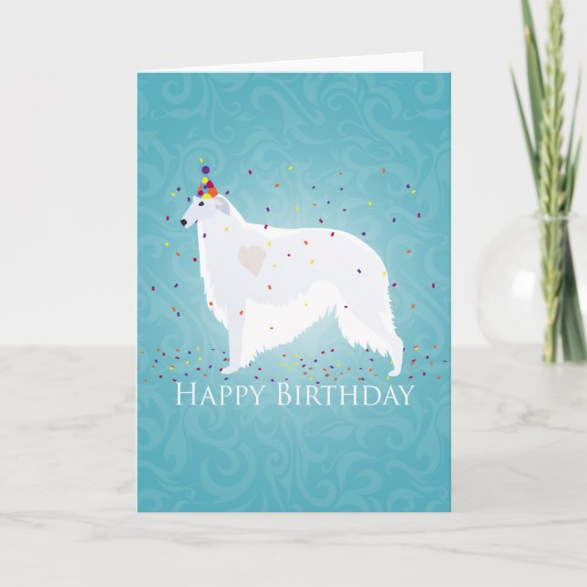 Borzoi Happy Birthday Design Karte (Vorderseite)