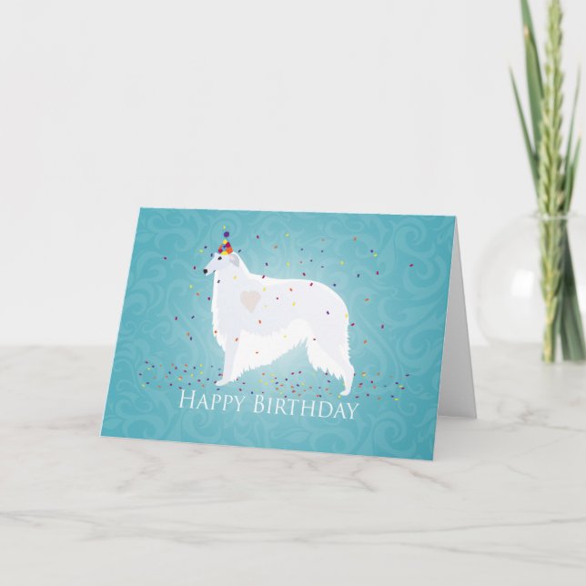 Borzoi Happy Birthday Design Karte (Vorderseite)
