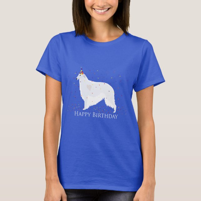 Borzoi Happy Birthday Design T-Shirt (Vorderseite)