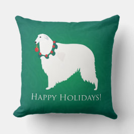 Borzoi Happy Holidays Design Kissen