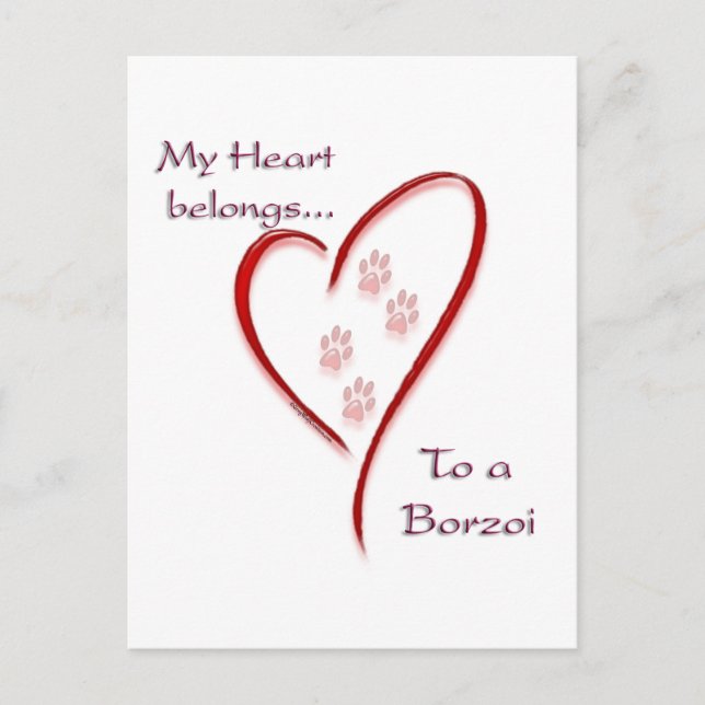 Borzoi Heart Belongs Postkarte (Vorderseite)