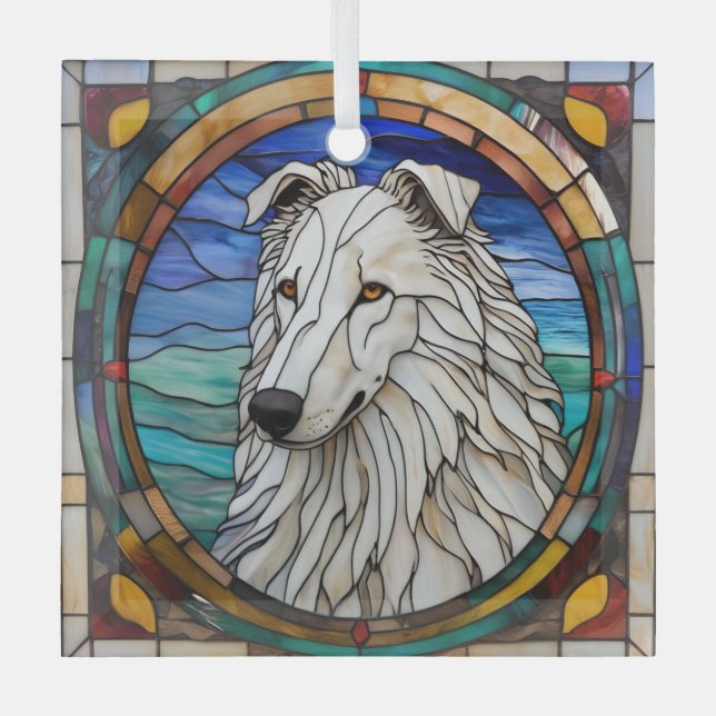 Borzoi Hund "Festes Glas" Ornament Aus Glas (Vorderseite)