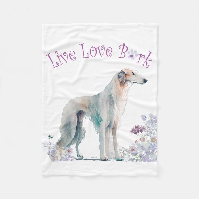 Borzoi Hund Mama Floral Fleecedecke (Vorderseite)