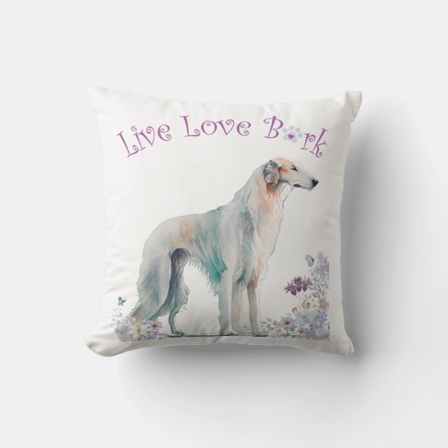 Borzoi Hund Mama Floral Kissen (Vorderseite)