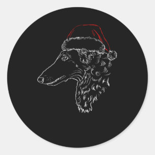 Borzoi Hund mit Weihnachtsmannmütze Runder Aufkleber