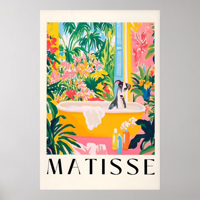 Borzoi in der Badewanne Kunstprint Matisse Stil Hu Poster (Vorne)