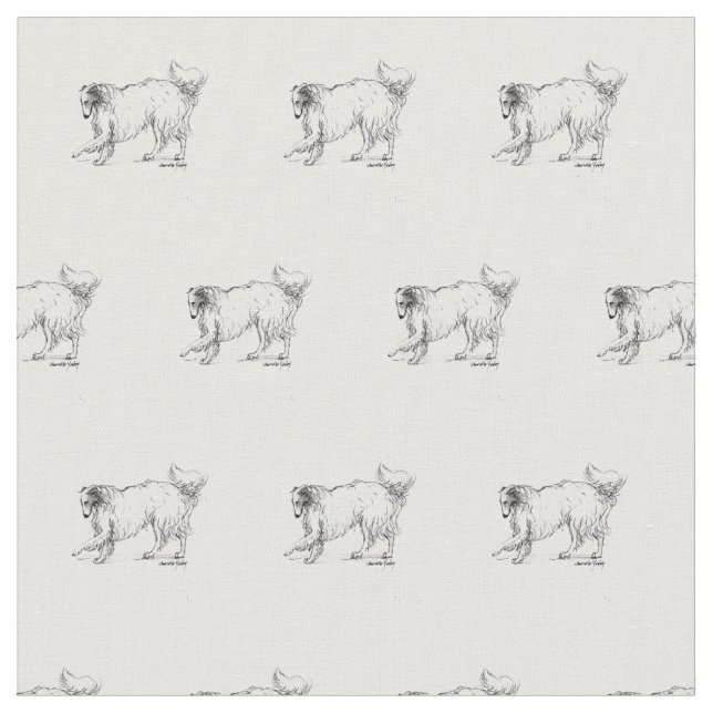 Borzoi Ink Sketch Hund Art Stoff (Nahaufnahme)