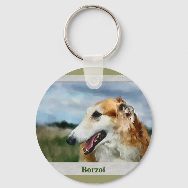 Borzoi Kunstgeschenke Schlüsselanhänger (Vorderseite)