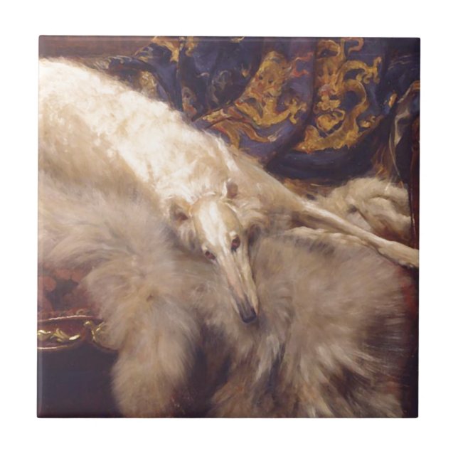 Borzoi Lounging Fliese (Vorderseite)